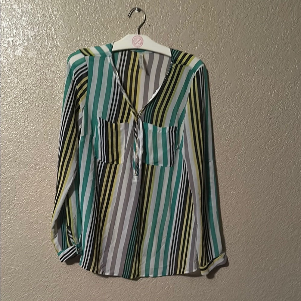 DNA couture small Striped Green and Yellow Women's Top